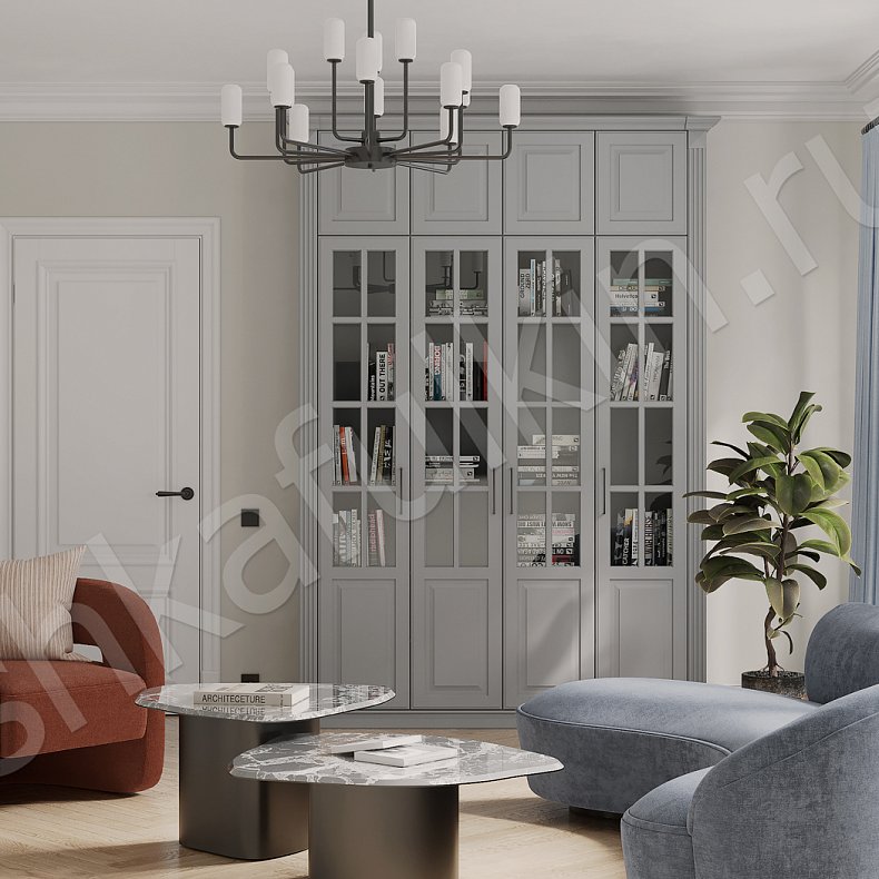 Изображение Книжный шкаф Джиованни Серый Светлые Классика 4х створчатые Гостиная Для книг 1