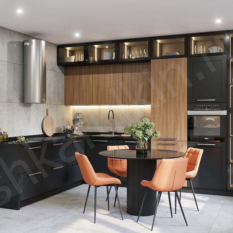 Изображение Кухня Верона Древесный Черный Цветной Темные Современный Для декора Для посуды 1