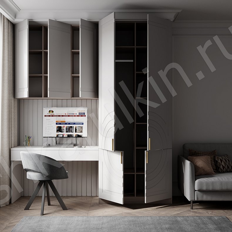 Изображение Детская Линдор Светлые Серый Неоклассика 2х створчатые Детская Для книг Для вещей 5