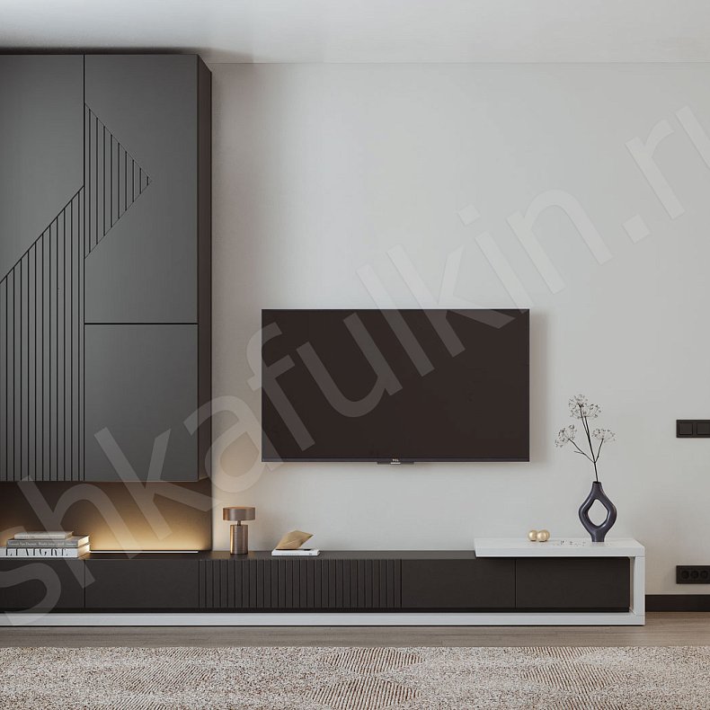 Изображение Стенка Фигаро Белый Черный Светлые Темные Современный 2х створчатые Гостиная Под ТВ 1