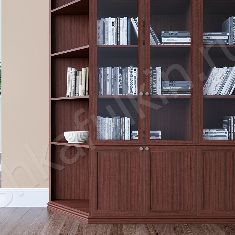 Изображение Стенка Мускат Древесный Темные Классика 6и створчатые Гостиная Для книг 3
