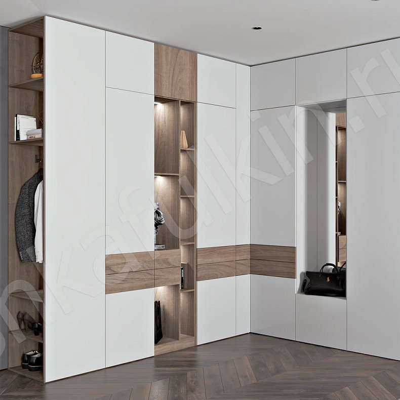 Шкаф Марвин Белый Коричневый Светлые Современный 4х створчатые Коридор Для книг Для декора Для вещей 6