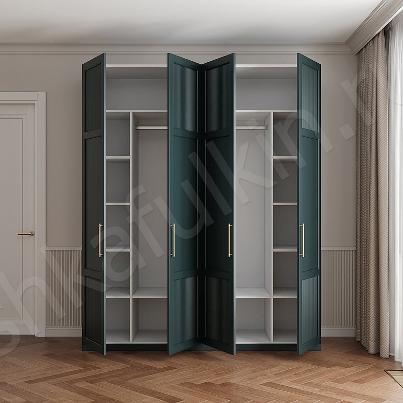 Изображение Шкаф Шелдон Цветной Серый Темные Зеленый Модерн 4х створчатые Гостиная Для вещей 9