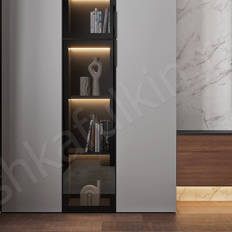 Изображение Стенка Балтимор Древесный Темные Серый Современный 3х створчатые Гостиная Для книг Для декора 2