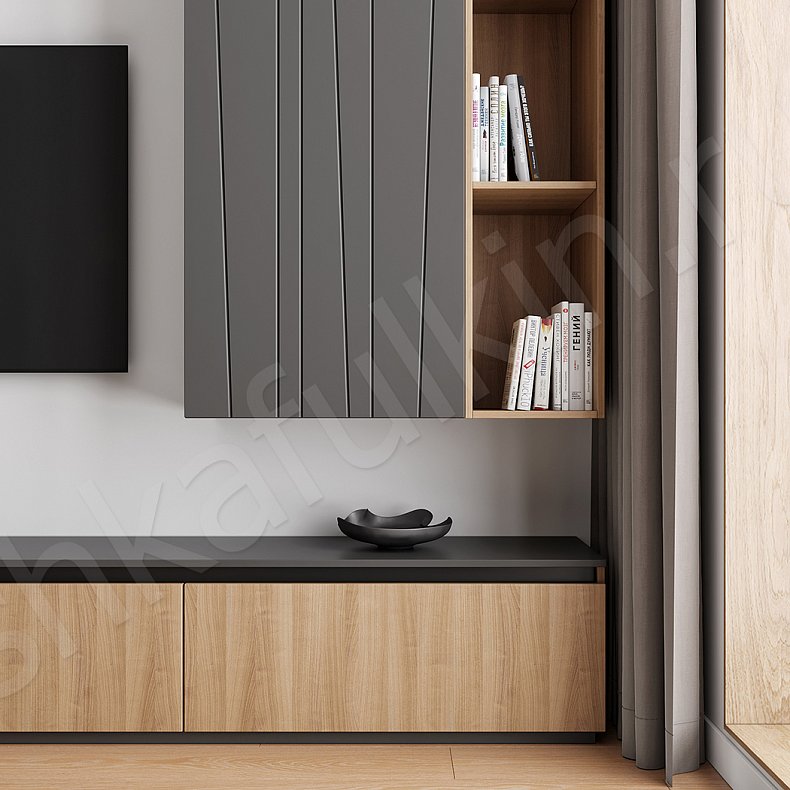 Изображение Стенка Ванесса Древесный Темные Серый Современный Гостиная Для книг Для декора Под ТВ 2
