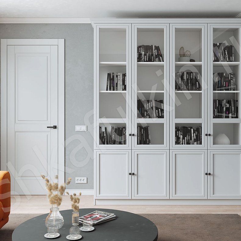 Шкаф-витрина Такс Белый Неоклассика 4х створчатые Гостиная Для посуды Для книг 1