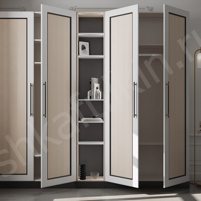 Изображение Шкаф Доминго Светлые Древесный Белый Современный 4х створчатые Гостиная Для вещей 4
