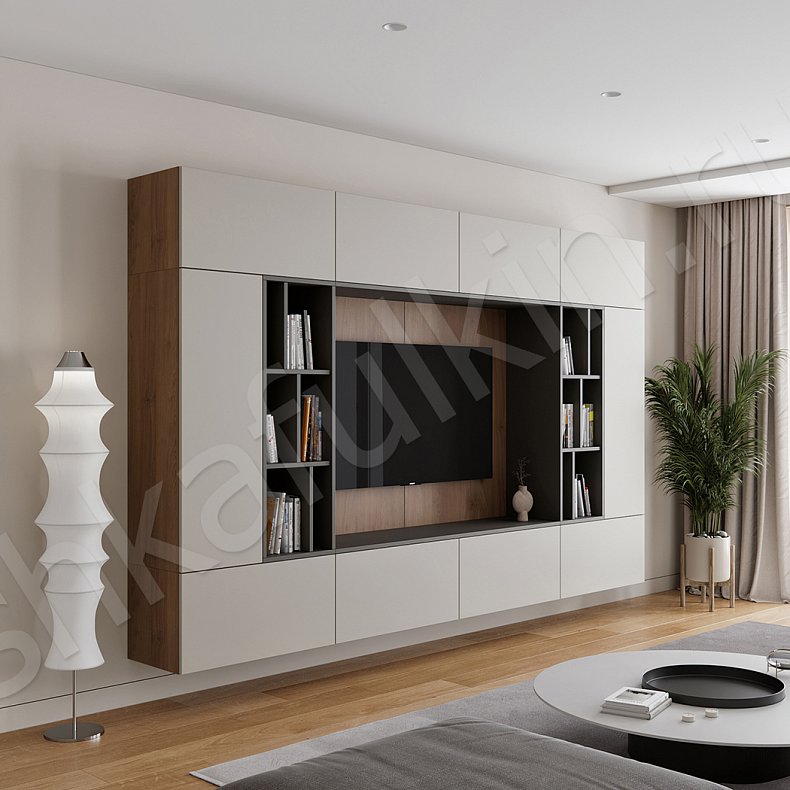 Изображение Стенка Нельсон Светлые Черный Древесный Серый Темные Минимализм Гостиная Для книг Для декора Для посуды Под ТВ 6