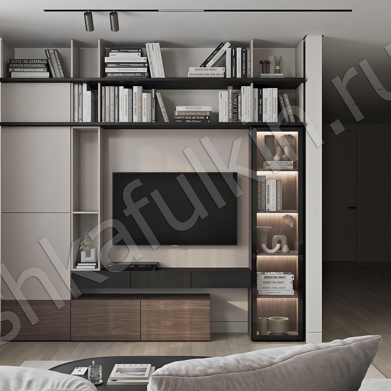 Изображение Стенка Корти Древесный Коричневый Светлые Современный 2х створчатые Гостиная Для книг Под ТВ 1