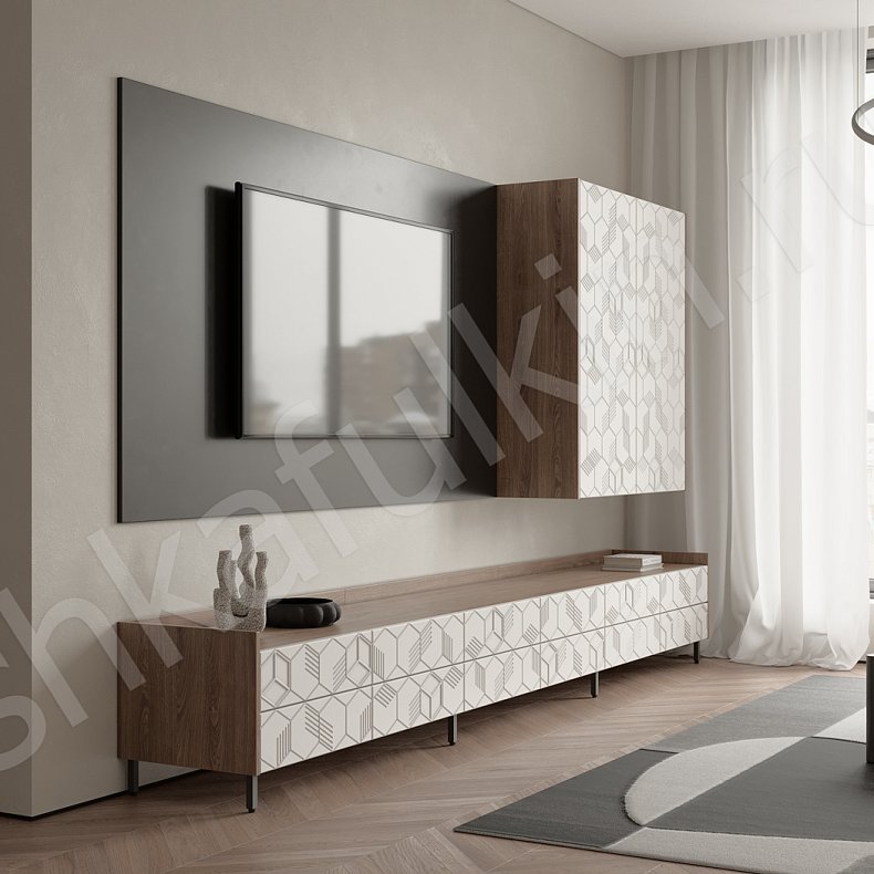 Изображение Стенка Токио Светлые Белый Современный 2х створчатые Гостиная Для книг Для декора Под ТВ 4