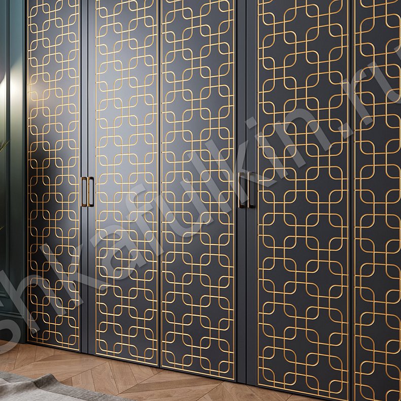 Изображение Шкаф Милбург Черный Золото Темные Модерн 6и створчатые Гостиная Для вещей 2