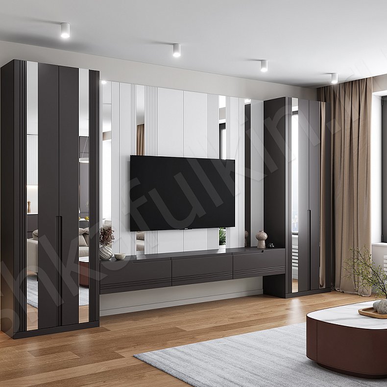 Изображение Стенка Альгеро Черный Коричневый Светлые Темные Современный 2х створчатые Гостиная Под ТВ Для вещей 1