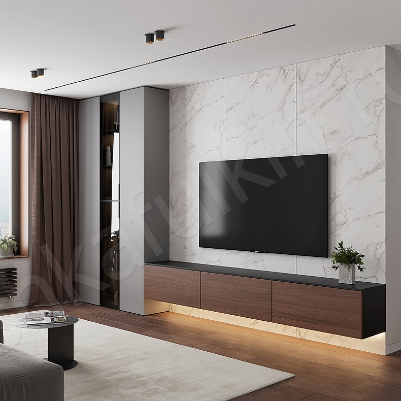 Изображение Стенка Балтимор Древесный Темные Серый Современный 3х створчатые Гостиная Для книг Для декора 1