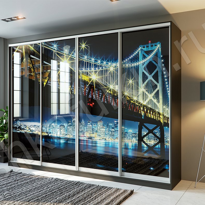 Корпусный шкаф-купе Бридж Темные Цветной Модерн 4х створчатые Гостиная Для вещей