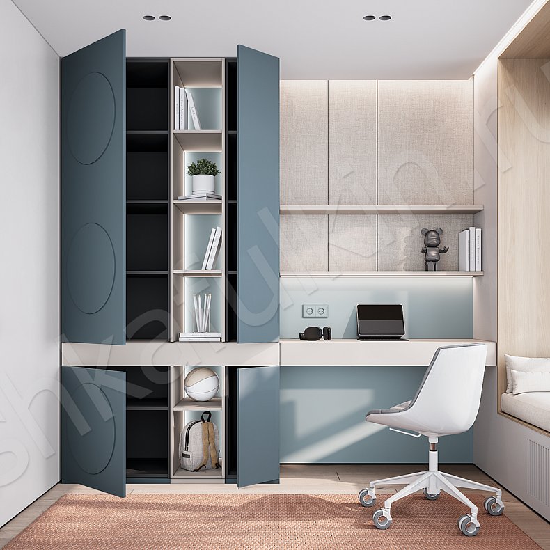 Изображение Детская Дункан Синий Древесный Современный 2х створчатые Детская Для вещей Для книг 2