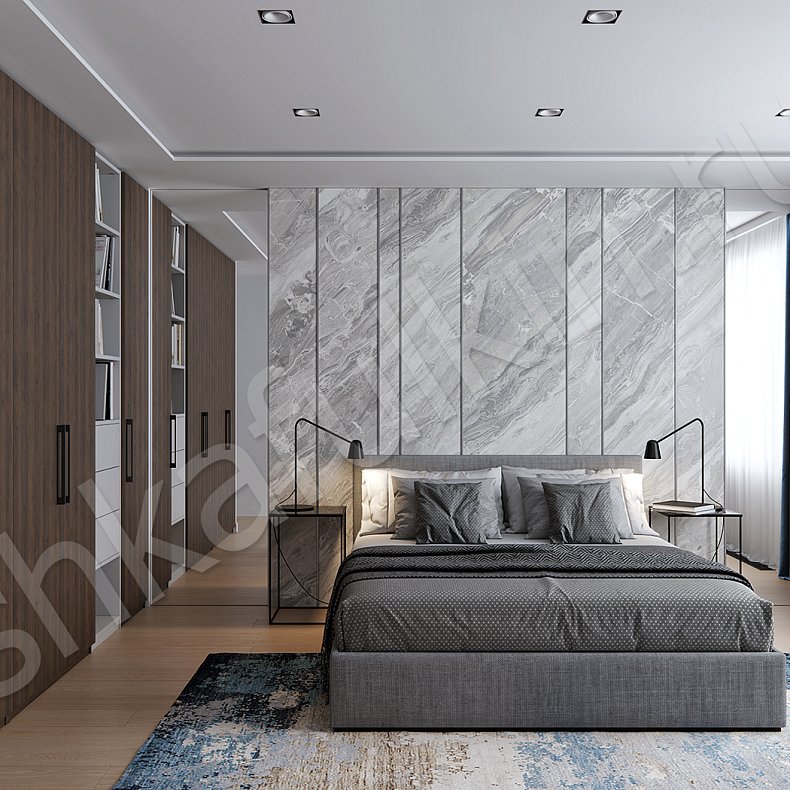 Изображение Встроенный шкаф Дубус Древесный Темные Современный 4х створчатые Спальня Для белья Для книг Для декора Для вещей 1