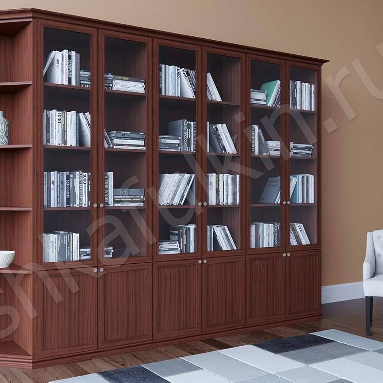 Изображение Стенка Мускат Древесный Темные Классика 6и створчатые Гостиная Для книг 1