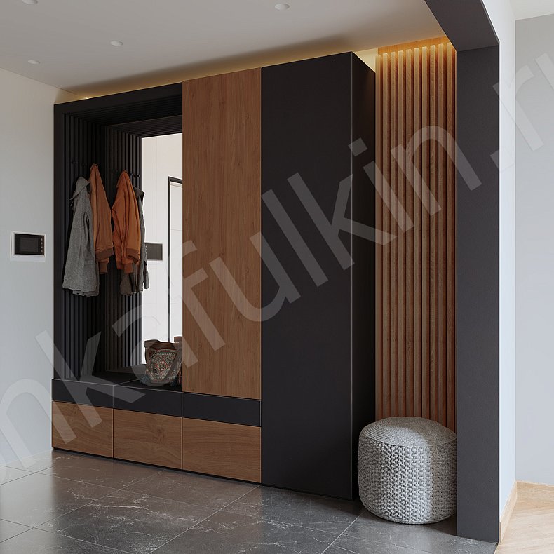 Изображение Прихожая Ника Темные Светлые Серый Коричневый Древесный Черный Белый Скандинавский 2х створчатые Прихожая Для вещей 5