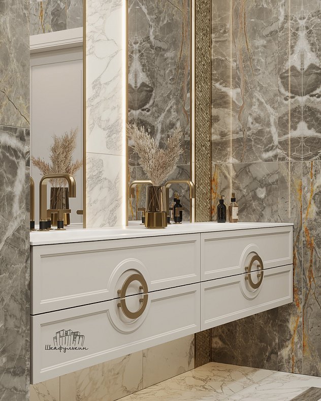 Тумба в ванную Сицилия Светлые Золото Белый Неоклассика   Для вещей 1