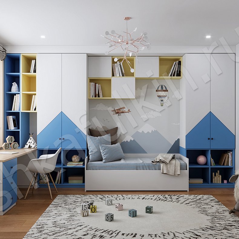 Изображение Детская Марио Белый Цветной Светлые Современный 2х створчатые Детская Для книг Для вещей 1