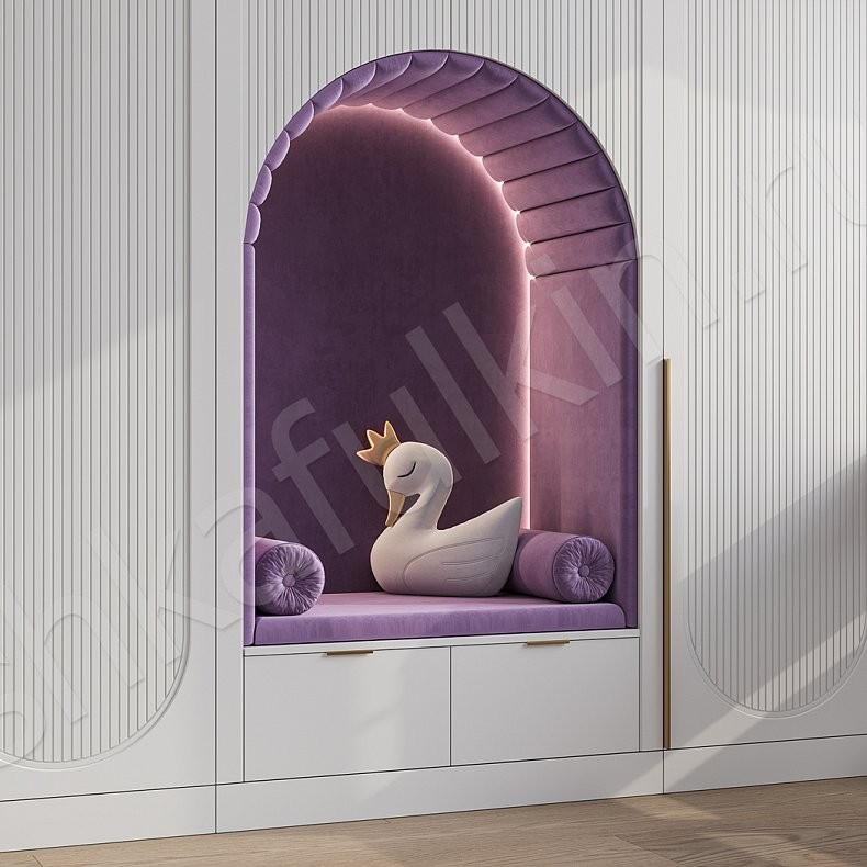 Изображение Гарнитур Скаволлини Светлые Розовый Белый Современный 3х створчатые Детская Для вещей Для декора Для книг Для белья 6