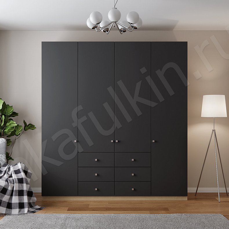 Изображение Шкаф Джерри Темные Светлые Коричневый Черный Белый Скандинавский 4х створчатые Гостиная Для вещей Для белья 2