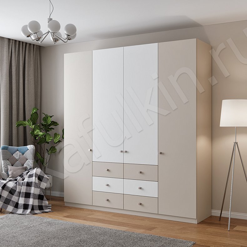 Изображение Шкаф Джерри Темные Светлые Коричневый Черный Белый Скандинавский 4х створчатые Гостиная Для вещей Для белья 7