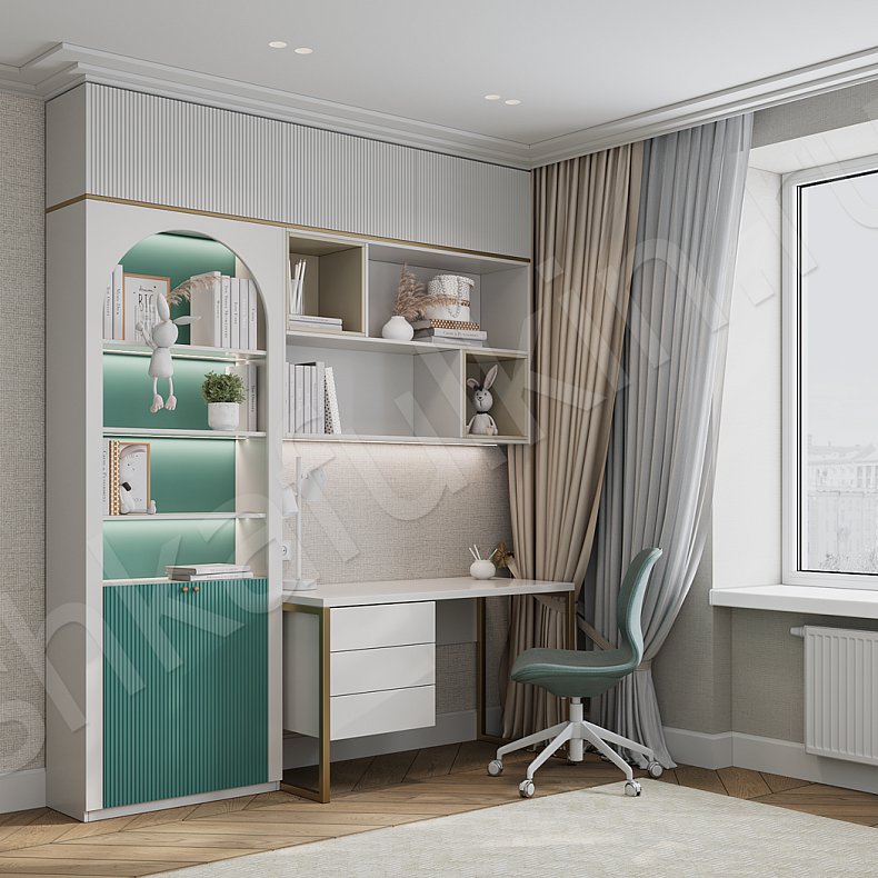 Изображение Детская Ариэль Розовый Светлые Неоклассика 4х створчатые Детская Для книг Для вещей 5