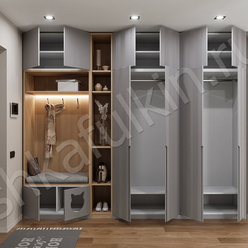 Прихожая Китти Серый Модерн 4х створчатые Прихожая Для вещей 2