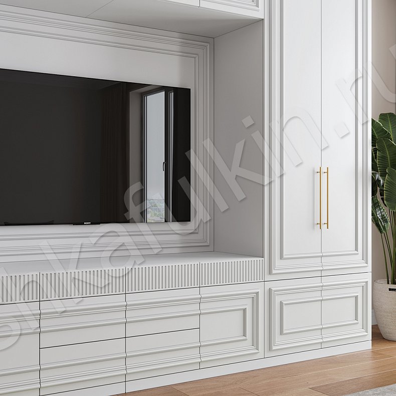 Изображение Стенка Джорджия Белый Светлые Неоклассика 4х створчатые Гостиная Под ТВ Для вещей 4