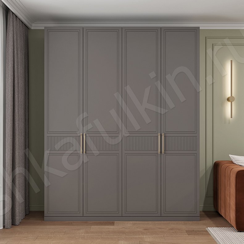 Изображение Шкаф Бриони Белый Светлые Серый Неоклассика 4х створчатые Гостиная Для вещей 2