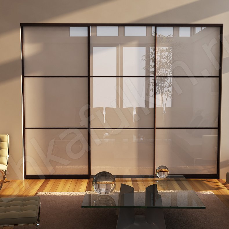 Шкаф-купе со стеклом Джуно Светлые Коричневый Современный 3х створчатые Гостиная Для вещей