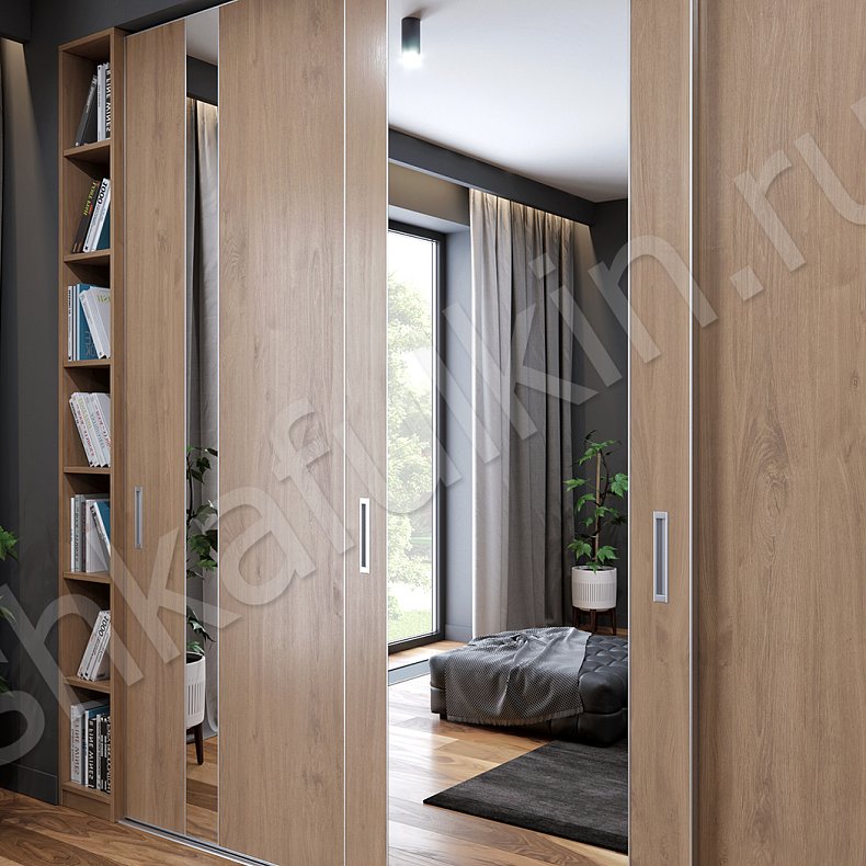 Встроенный шкаф-купе Кальвадос Древесный Светлые Современный 3х створчатые Гостиная Для книг Для вещей 3