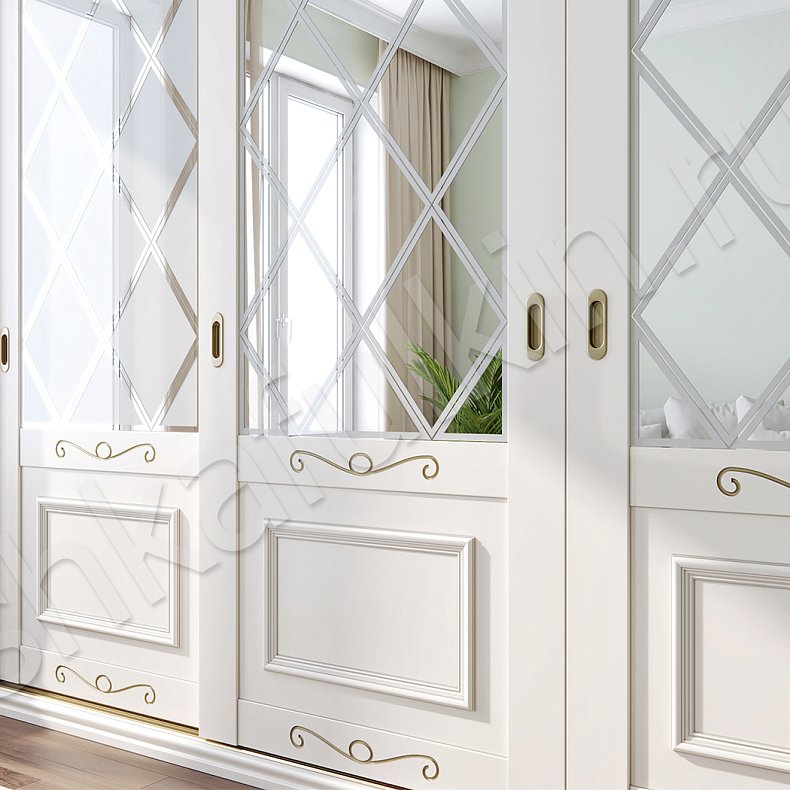 Изображение Корпусный шкаф-купе Татьяна Белый Золото Классика 4х створчатые Гостиная Для вещей 4