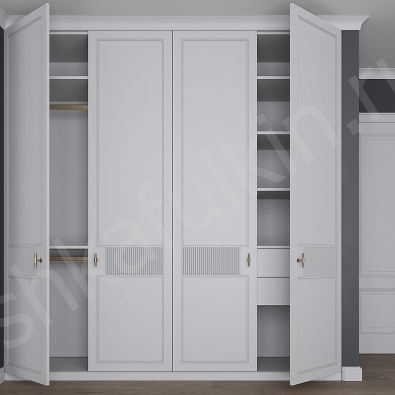 Изображение Шкаф Сопрано Светлые Белый Неоклассика 4х створчатые Спальня Для вещей 2