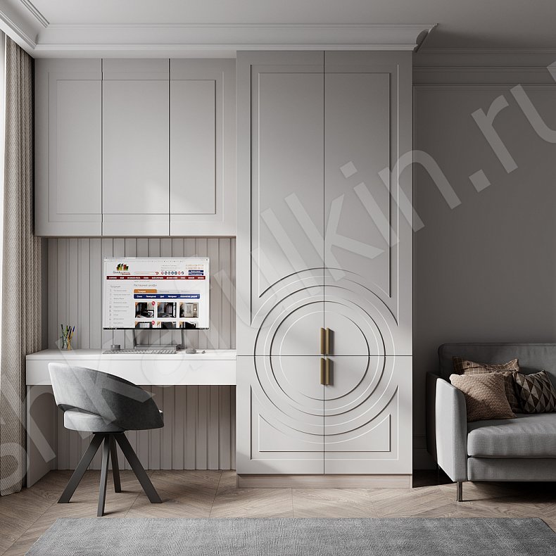 Изображение Детская Линдор Светлые Серый Неоклассика 2х створчатые Детская Для книг Для вещей 1