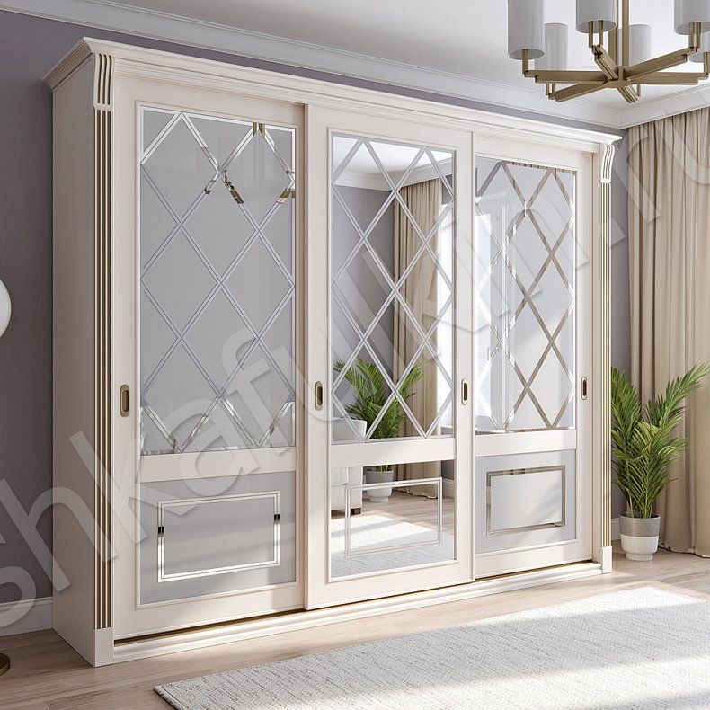 Шкаф-купе Александрия Светлые Классика 3х створчатые Гостиная Для вещей