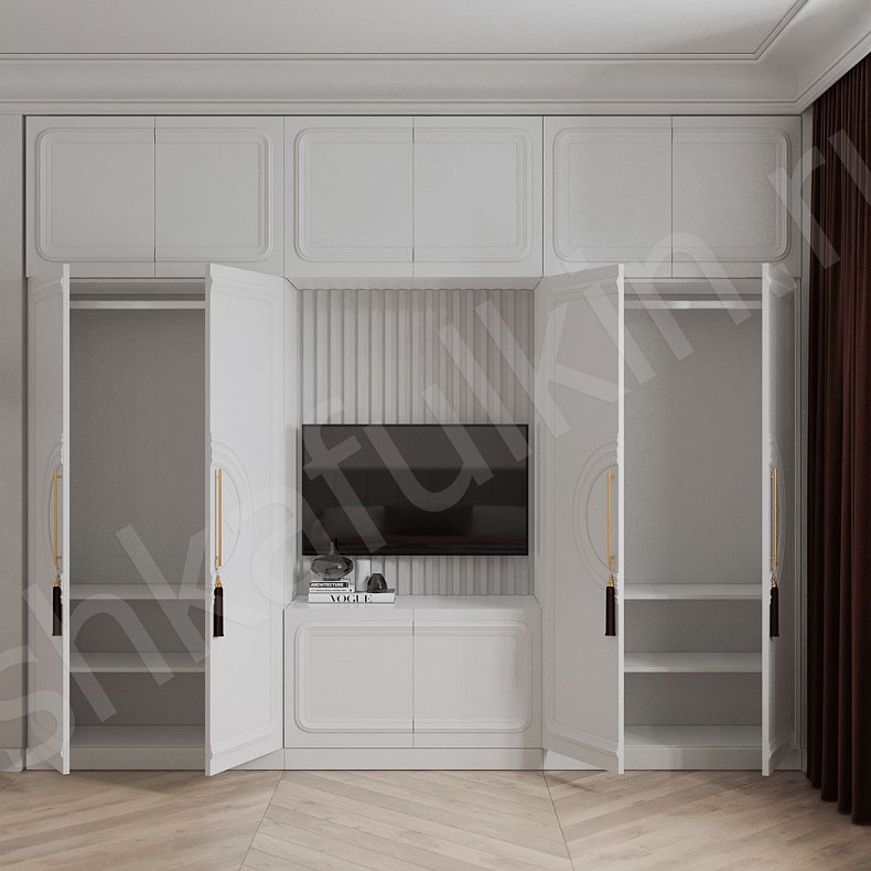 Изображение Стенка Санмарино Белый Светлые Неоклассика 4х створчатые Спальня Под ТВ Для вещей 2