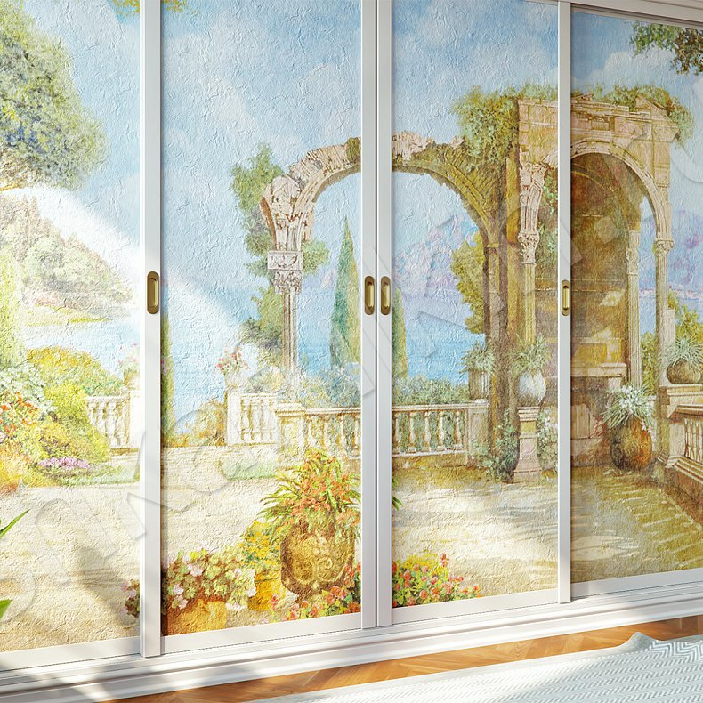 Изображение Корпусный шкаф-купе Одиссей Светлые Цветной Белый Классика 4х створчатые Гостиная Для вещей 3