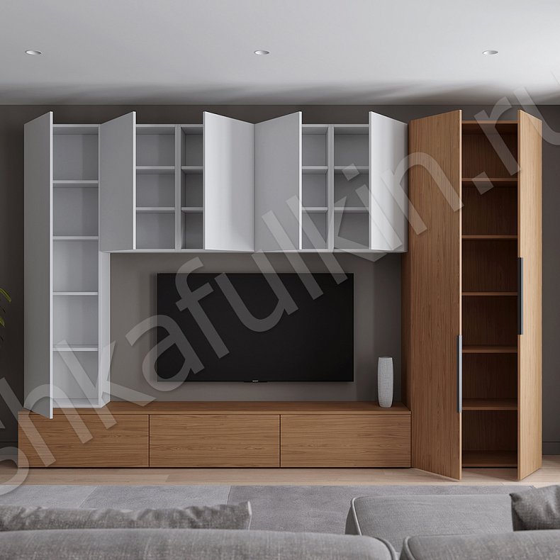 Изображение Стенка Соло Серый Белый Черный Древесный Светлые Темные Скандинавский 2х створчатые Гостиная Для книг Для декора Под ТВ 9