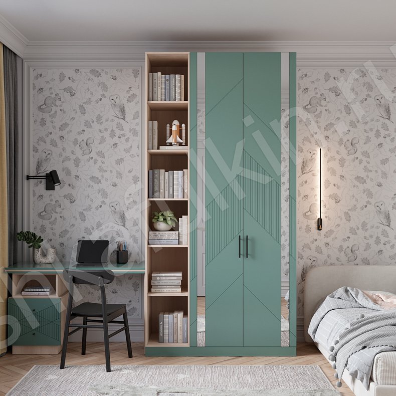 Изображение Детская Хадсон Древесный Зеленый Модерн 2х створчатые Детская Для книг Для вещей 2
