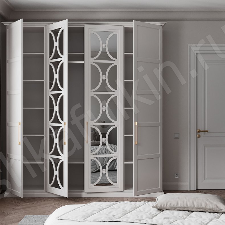 Шкаф Сантименто Белый Неоклассика 4х створчатые Спальня Для вещей 2