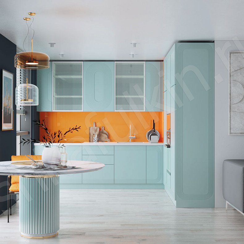 Изображение Кухня Дзен Цветной Синий Светлые Современный Для посуды 1