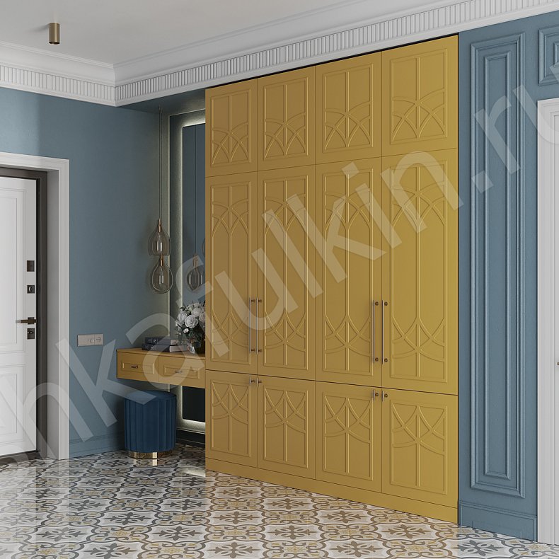 Прихожая Стефани Цветной Серый Светлые Золото Неоклассика 4х створчатые Прихожая Для вещей 2