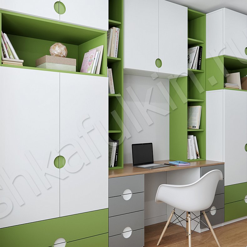 Изображение Детская Тетрис Белый Светлые Зеленый Современный 4х створчатые Детская Для книг Для вещей 3