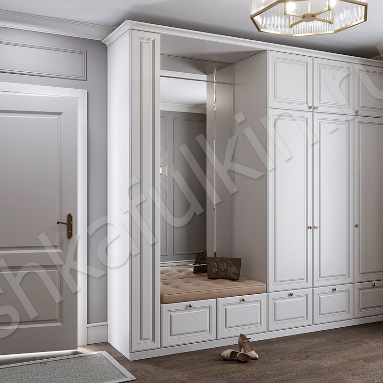 Изображение Прихожая Гамильтон Белый Светлые Серый Классика 3х створчатые Прихожая Для вещей 3