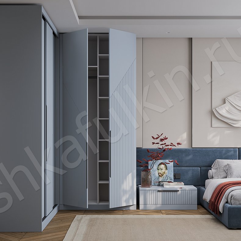 Шкаф-купе 5 дверей Фигаро Цветной Синий Светлые Неоклассика 5и створчатые Спальня Для белья Для вещей 4