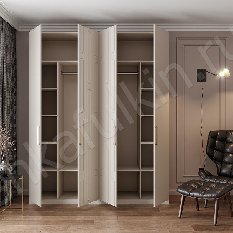 Шкаф 4 двери Шармель Белый Коричневый Светлые Минимализм 4х створчатые Гостиная Для вещей 4