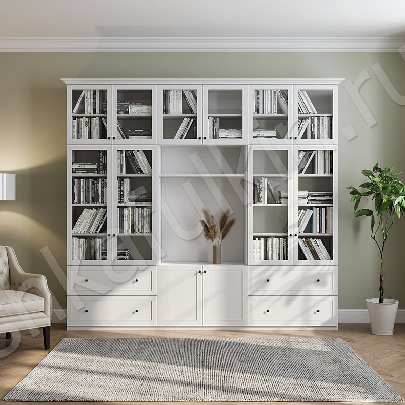 Изображение Стенка Рикко Светлые Белый Классика 4х створчатые Гостиная Для книг 1