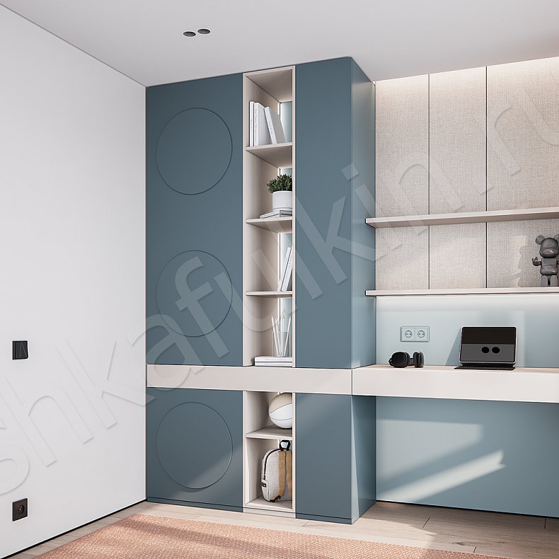 Изображение Детская Дункан Синий Древесный Современный 2х створчатые Детская Для вещей Для книг 3